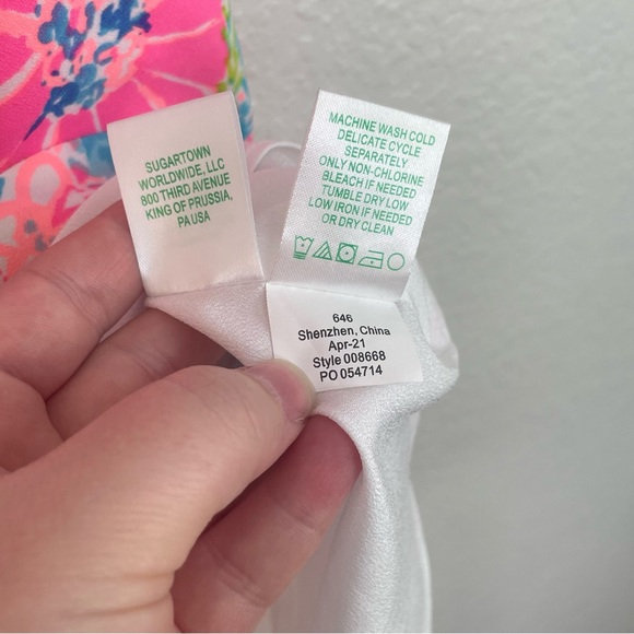 Lilly Pulitzer | Anniston Flock Full of Fun Pink Floral Dress w/ Flutter Sleeves - Picture 9 of 9